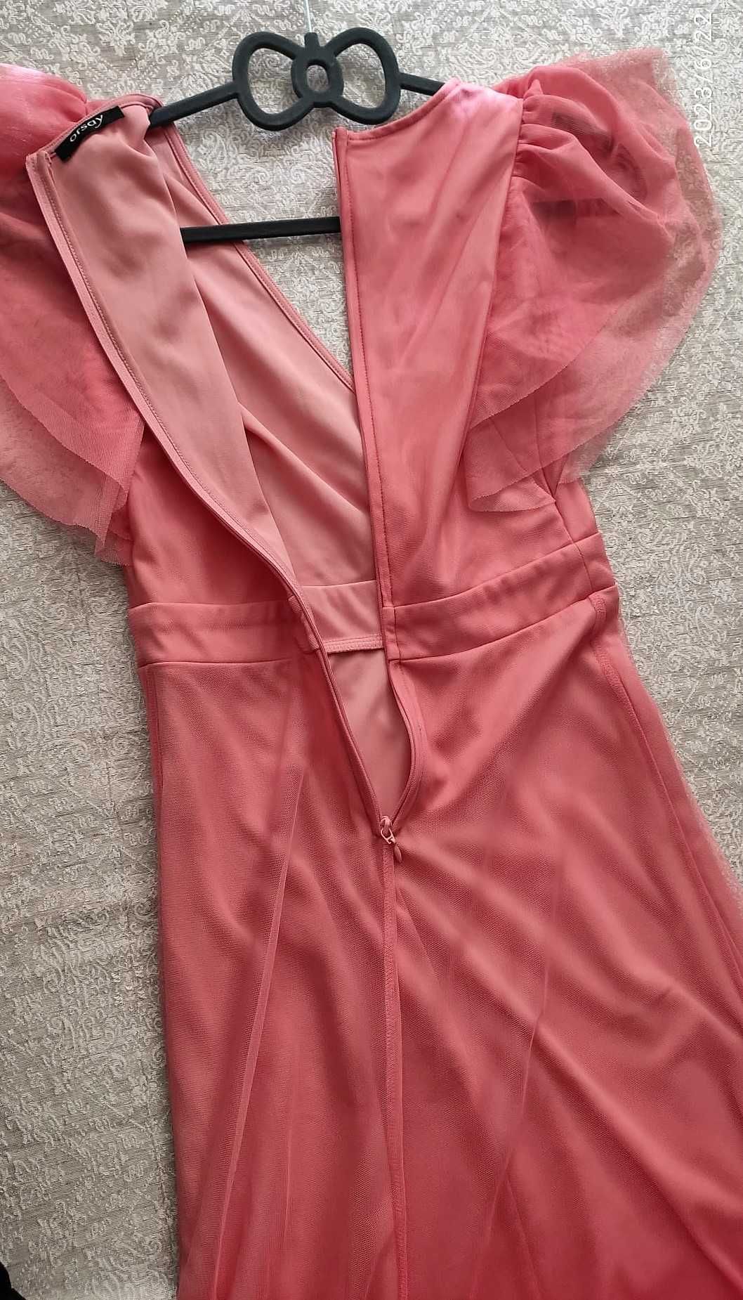Szyfonowa długa zwiewna sukienka OMBRE różowa Orsay XS/S na wesele