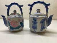 2 Bules de Porcelana Brancos e Azuis