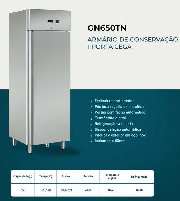 Armário de conservação (+2/+8ºC) de alimentos, em aço inox. NOVO