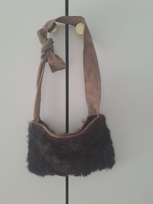 Mala ombro vintage com pêlo verdadeiro