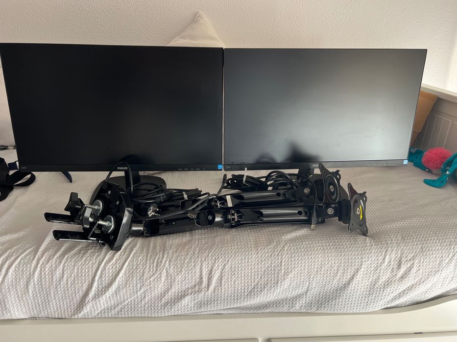 Pack completo: 2 Monitores Philips 24” Full HD + Suporte duplo HUANUO