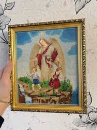 Ікона (ангел з дітьми) вишита чеським бісером