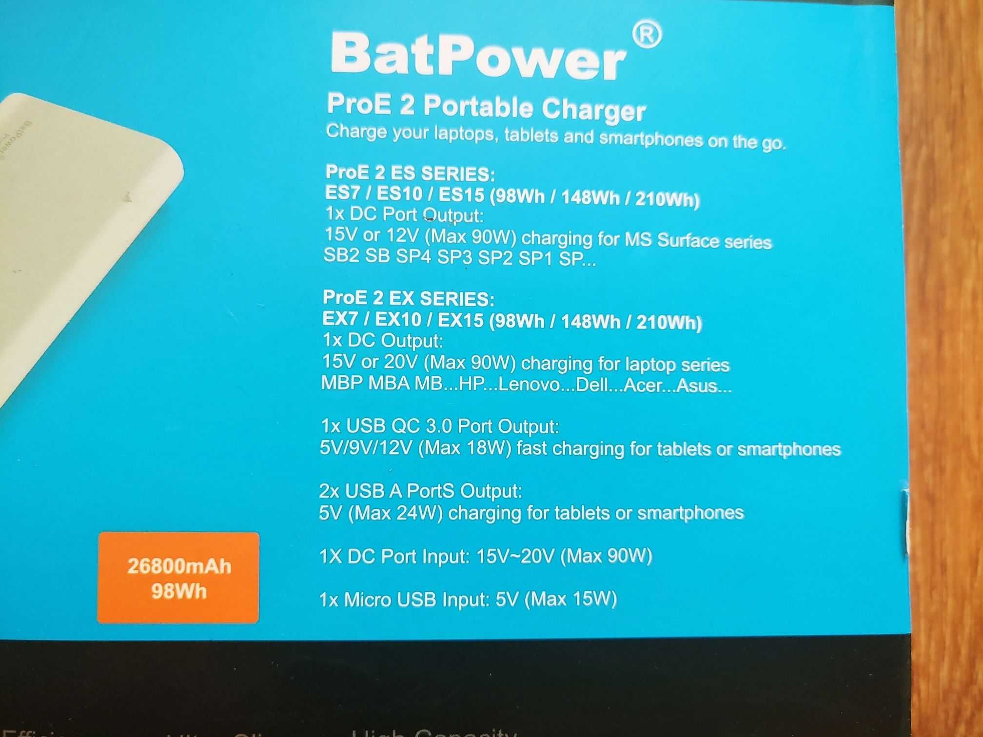 Зарядное / павербанк BatPower ProE 2 ES7  для Surface Pro 98 Втч