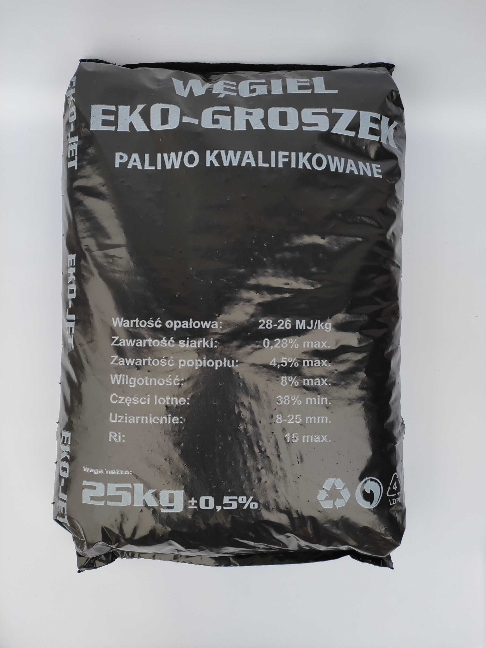 Ekogroszek Węgiel Kamienny Pakowany 25kg Odsiewany ŻAR Paradyż