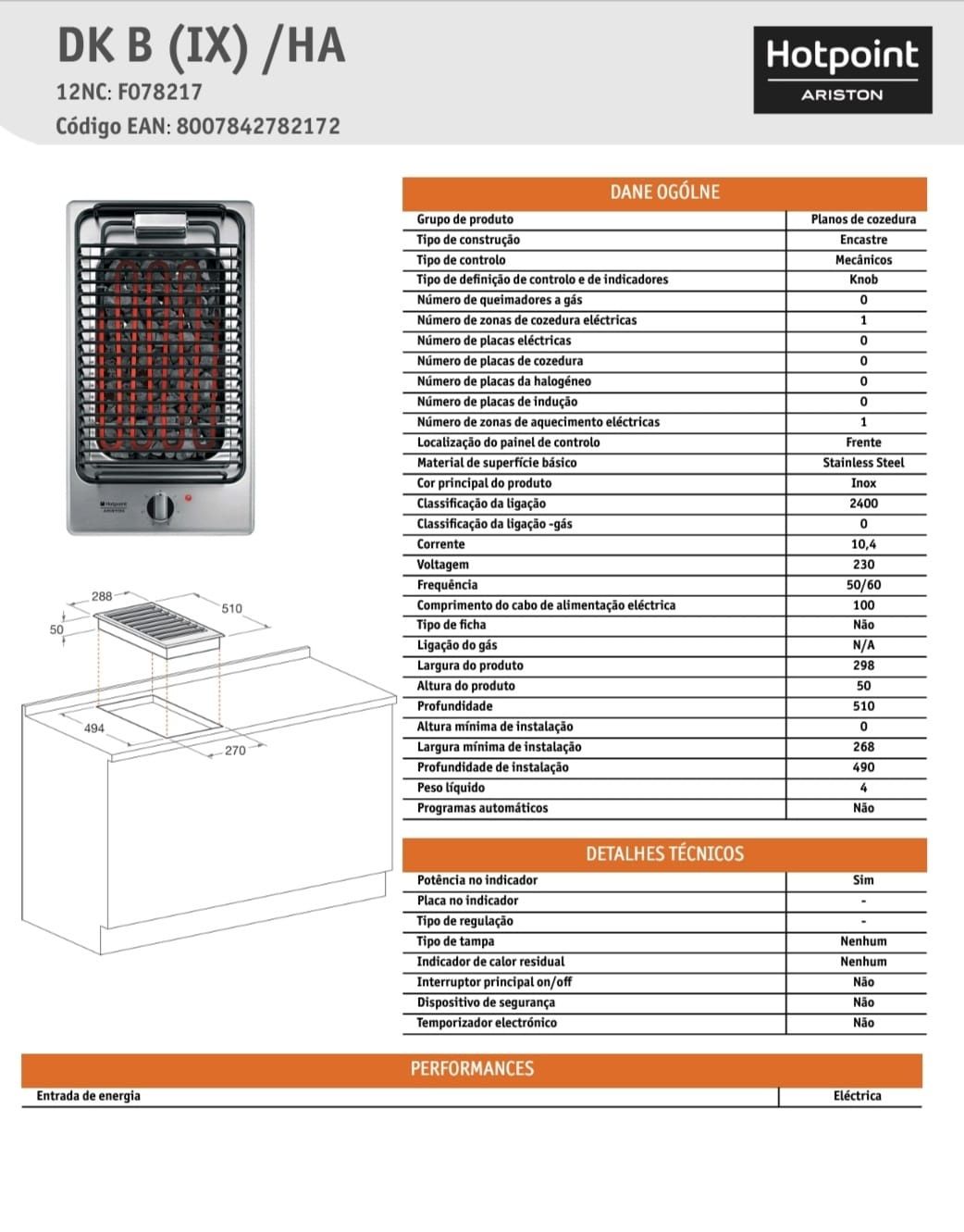 Grelhador de encastre ariston placa hotpoint