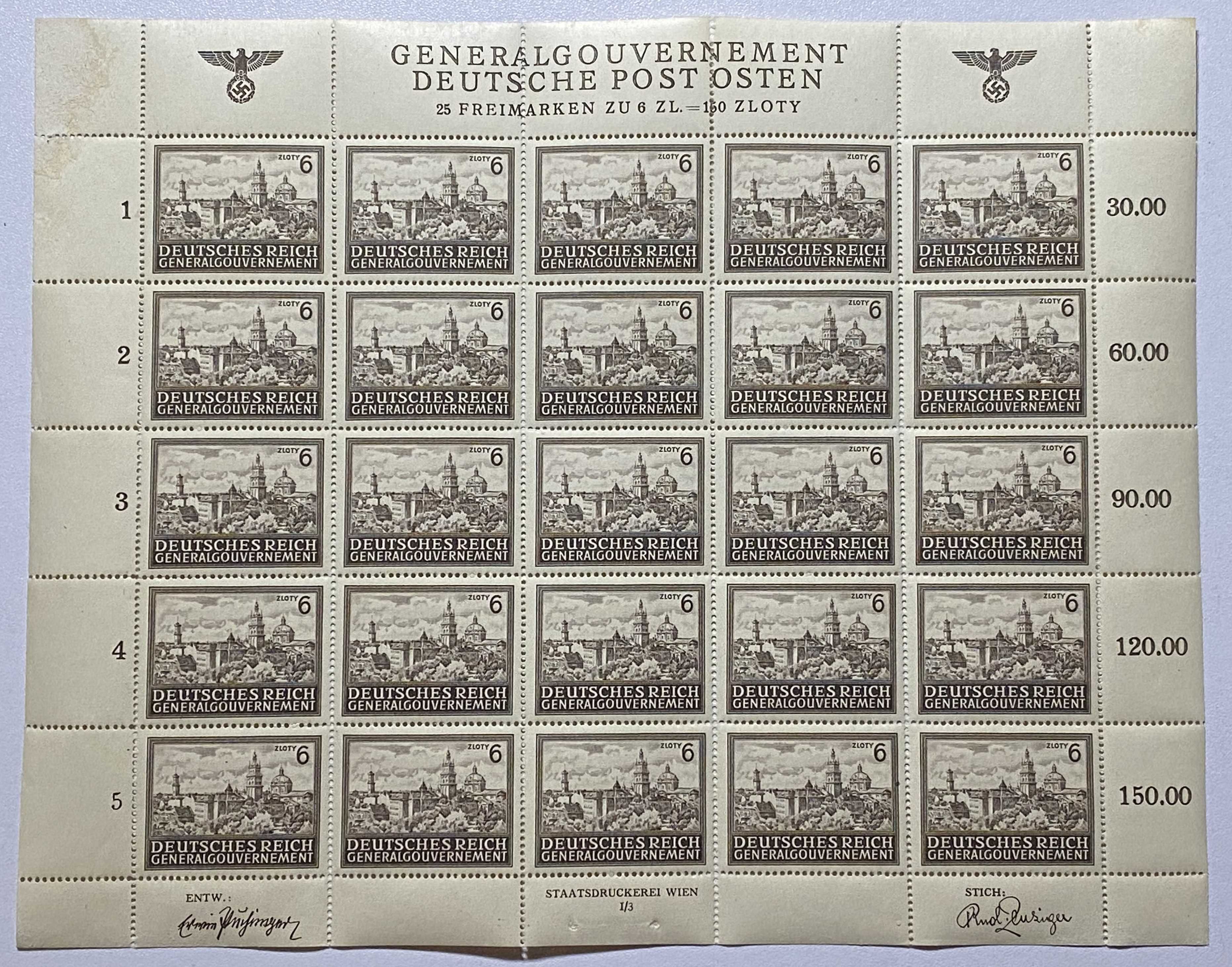 Arkusz znaczków Generalna Gubernia GG 115 25 znaczków**