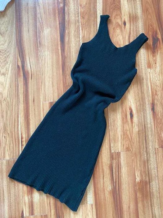 Xl 42 40 maxi dluga 7/8 sukienka prazkowana tekstura sweterkowa