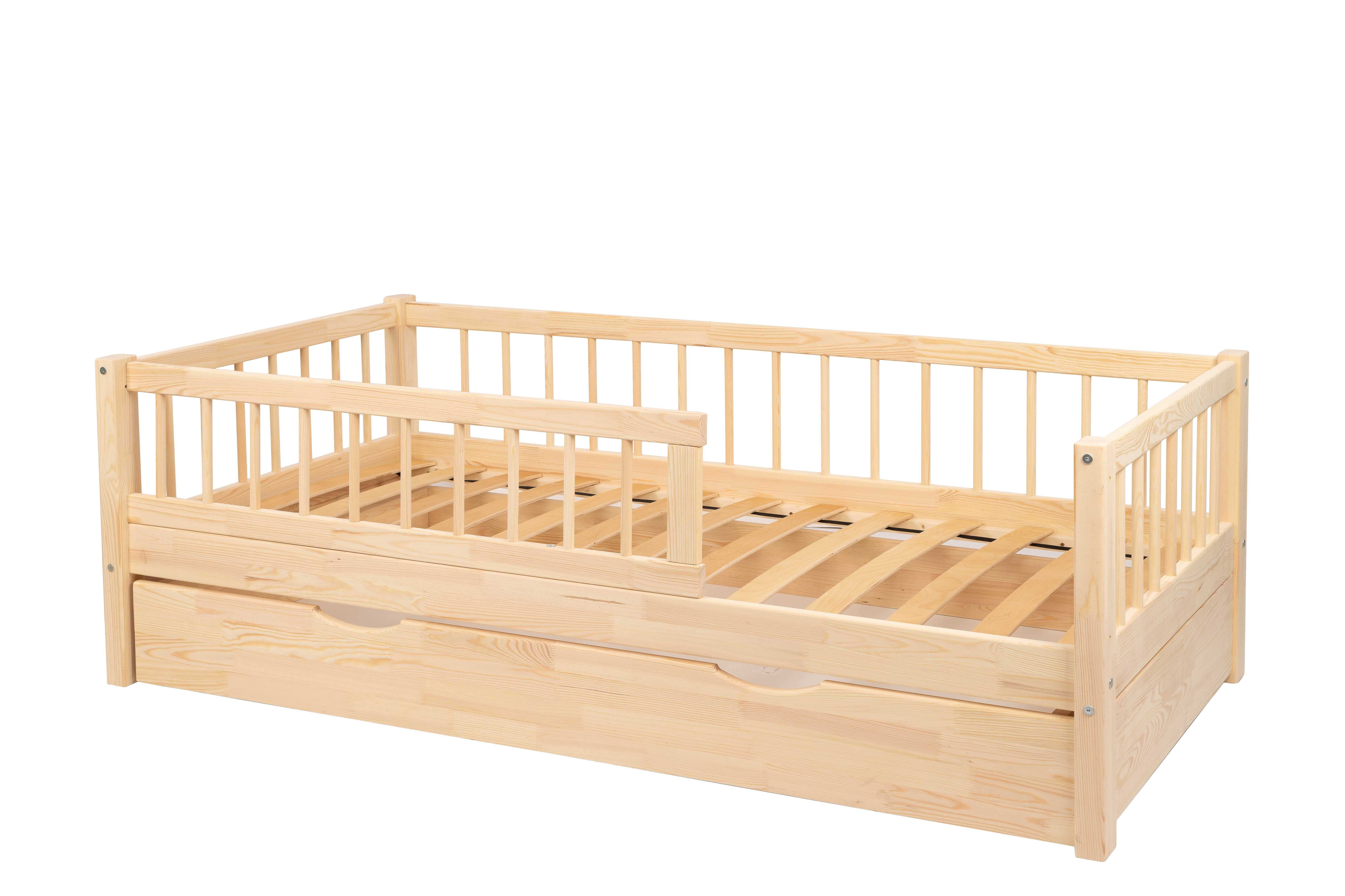Łóżko drewniane podwójne z szufladą, styl skandynawski, montessori