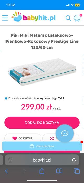 Materac dziecięcy Fiki Miki Lateksowo-Piankowo-Kokosowy 120/60 cm