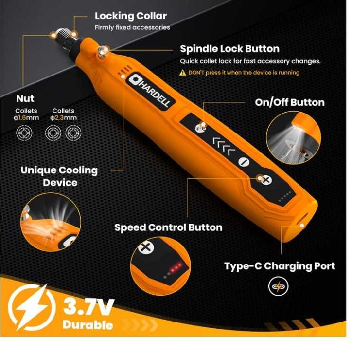 Bezprzewodowe narzędzie obrotowe, 5 biegów + akcesoria HARDELL