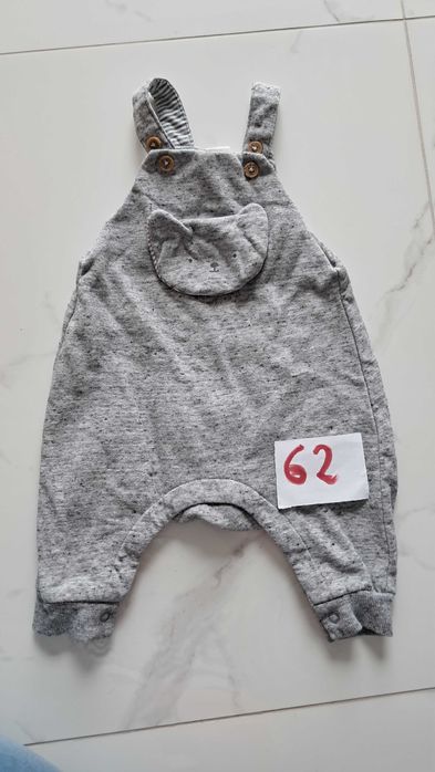 Spodnie na szelkach niemowlęce materiałowe lekko ocieplane kotek H&M