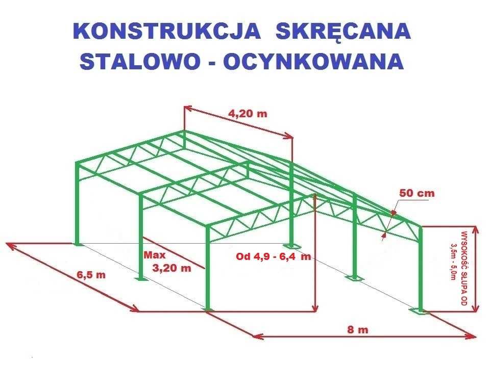 KONSTRUKCJA 8,2m x 6,5m Garaż Wiata Ocynkowana Magazyn Namiot Hala