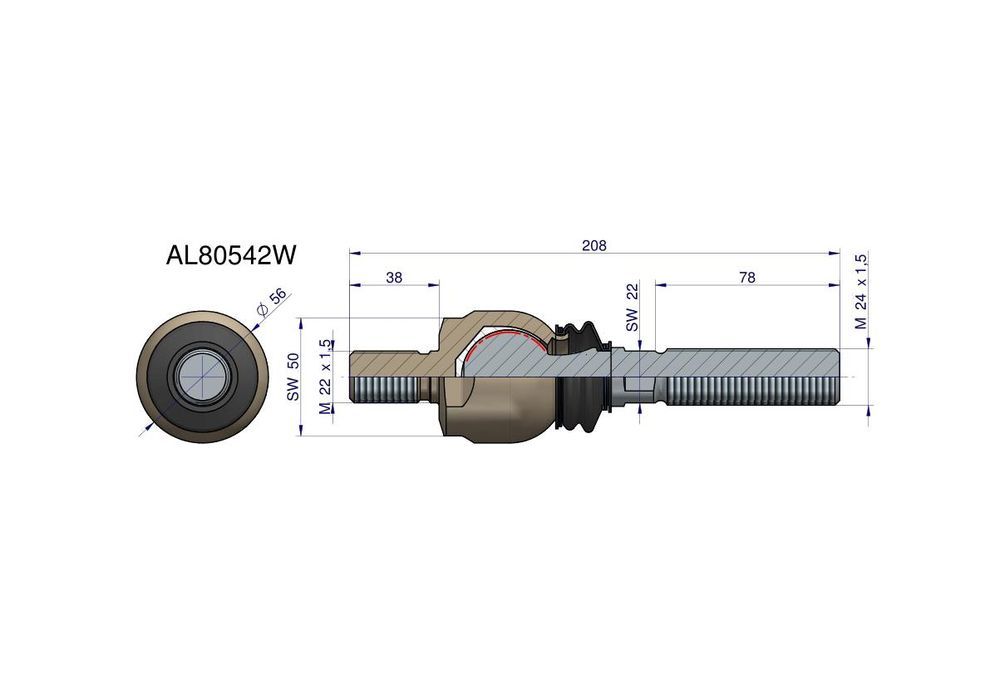 Przegub kierowniczy 208mm- M22x1,5; M24x1,5 AL80542 WARYŃSKI Deutz