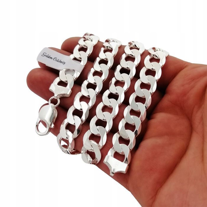 Łańcuszek Srebrny Męski Gruby Pancerka Diamentowana 11,5 Mm + Grawer G