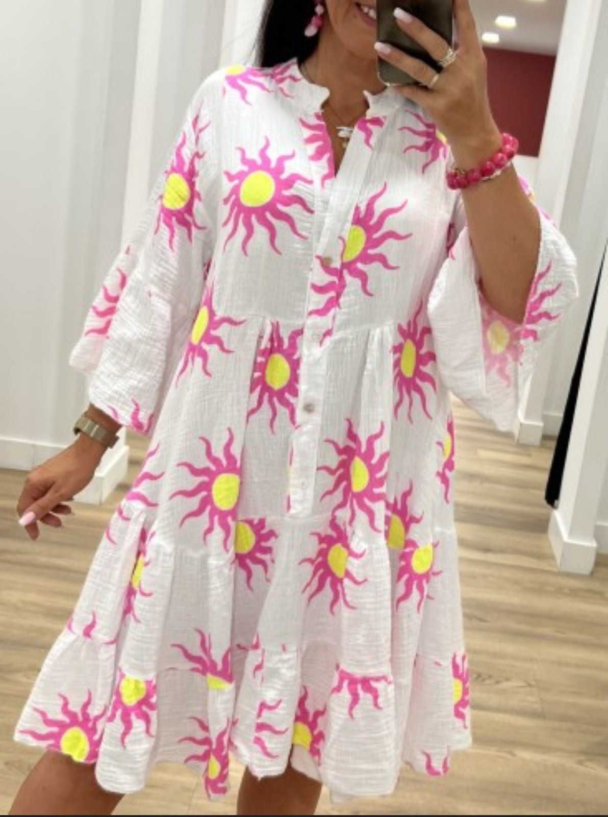 Sukienka z musliny w słoneczka,oversize/big,kolory
