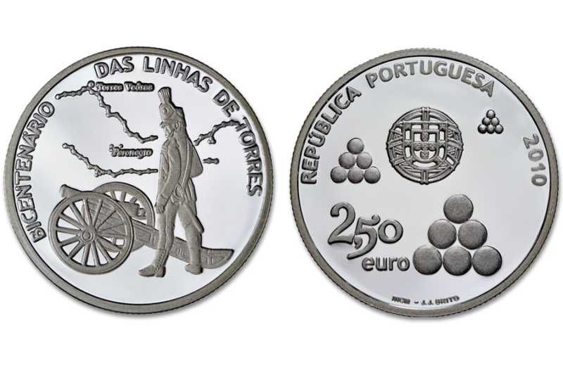 Moeda 2.5 € Prata Proof Bicentenário das Linhas de Torres 2010