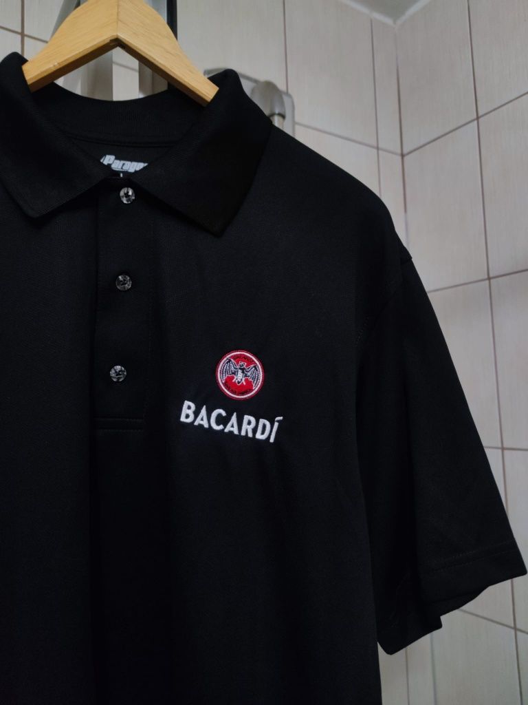 Koszulka Bacardi bluzka polówka L polo t-shirt czarna zapinana na guzi