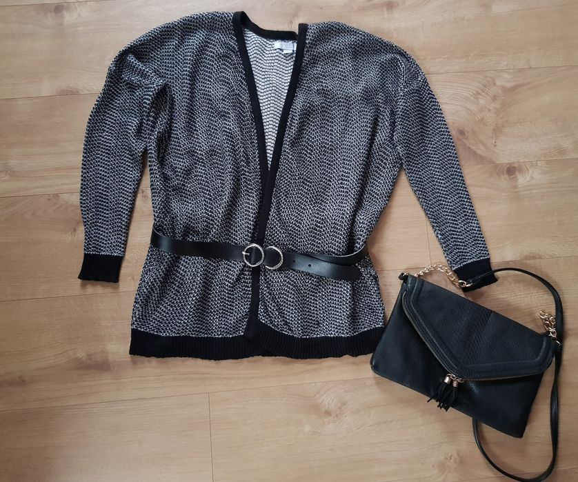 Lekki sweterek, kardigan melanż czarno-biały, Amisu Knitwear