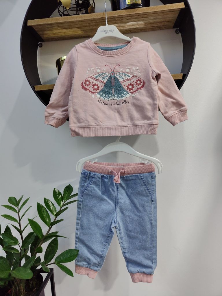 Komplet zestaw bluza motyl spodnie jeansowe niemowlęce 74