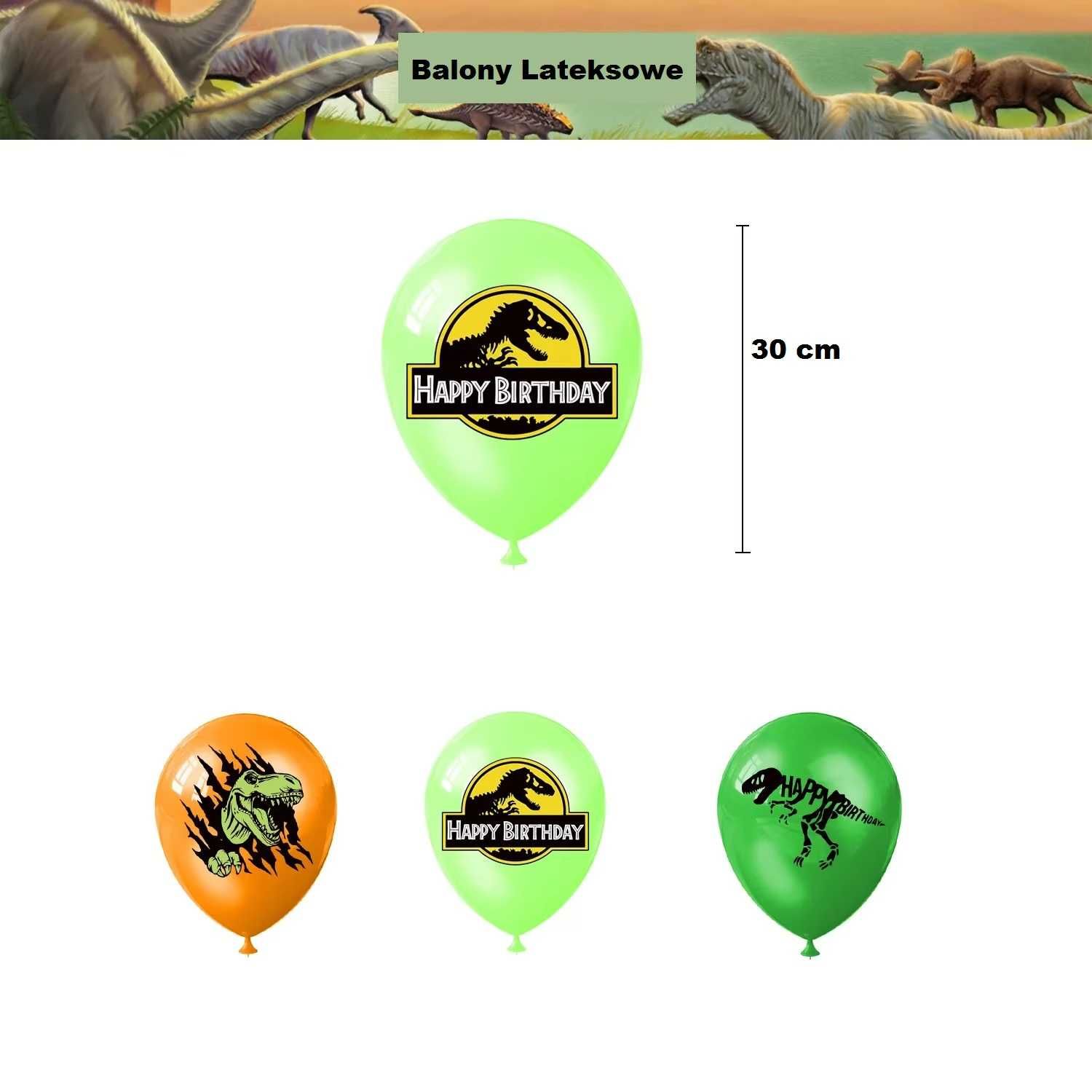 Zestaw Urodzinowy Dinozaury T-Rex 4 części Balony Baner Topper