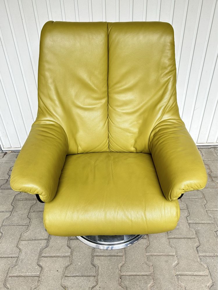 BPW by Himolla fotel skórzany rozkładany oliwkowy vintage designer
