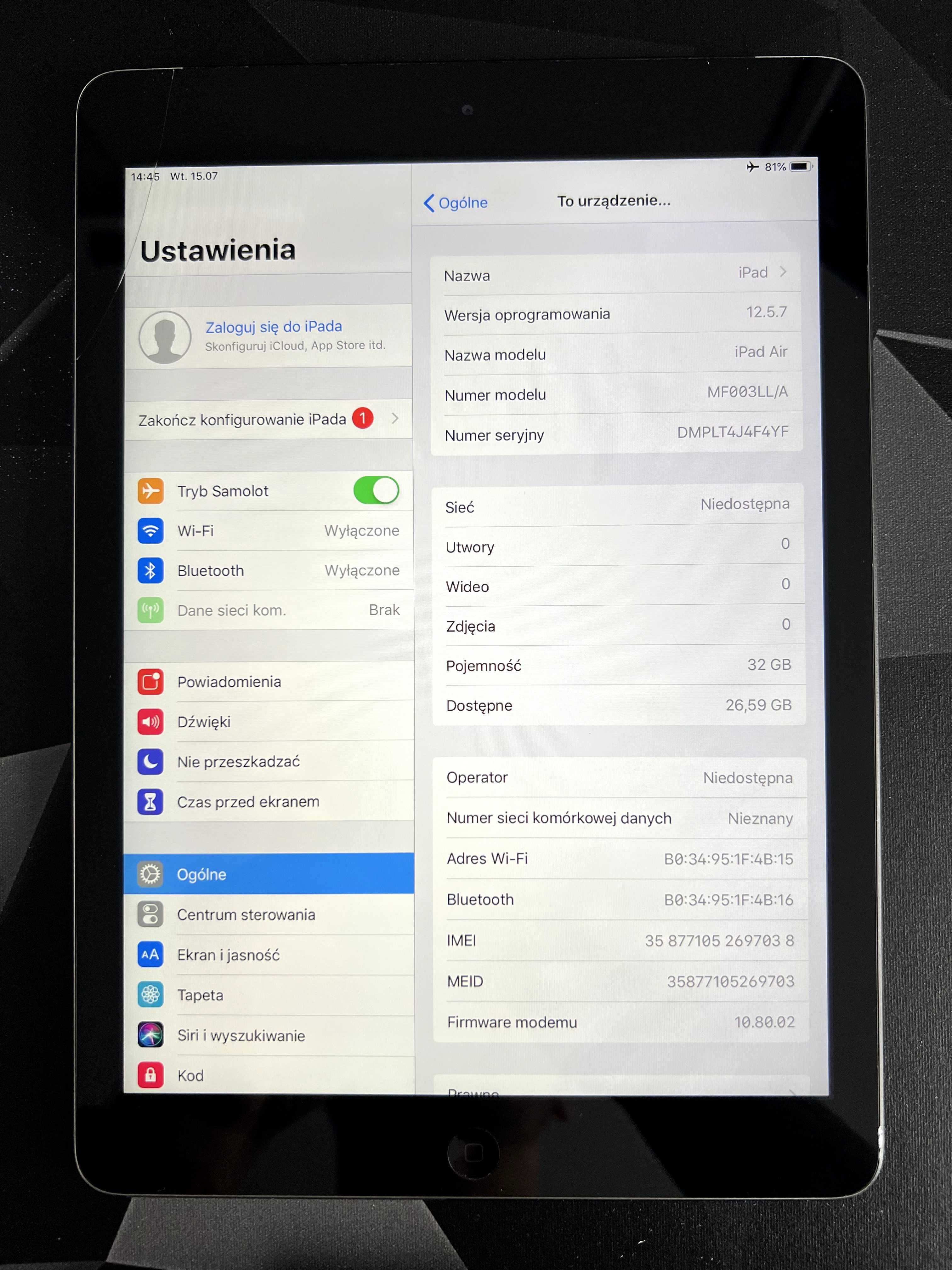 Apple iPad Air 1 Wi-Fi + Cellular 32 GB – Space Gray (Model A1475)