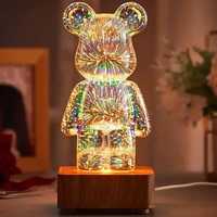 3D ночник стеклянный с эффектом фейерверка мишка LED Светильник-лампа