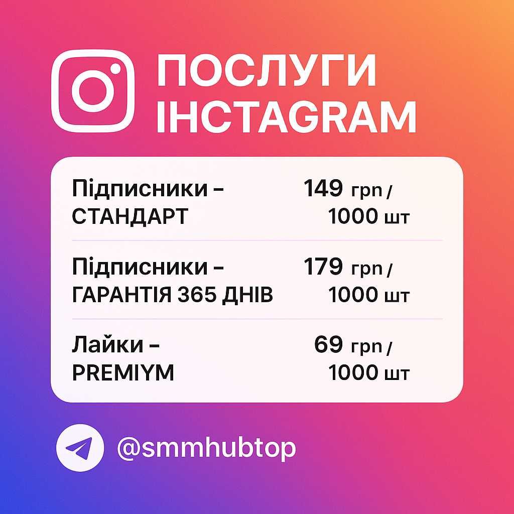 Продвижение в Instagram, TikTok, Telegram подписчики, лайки, просмотры