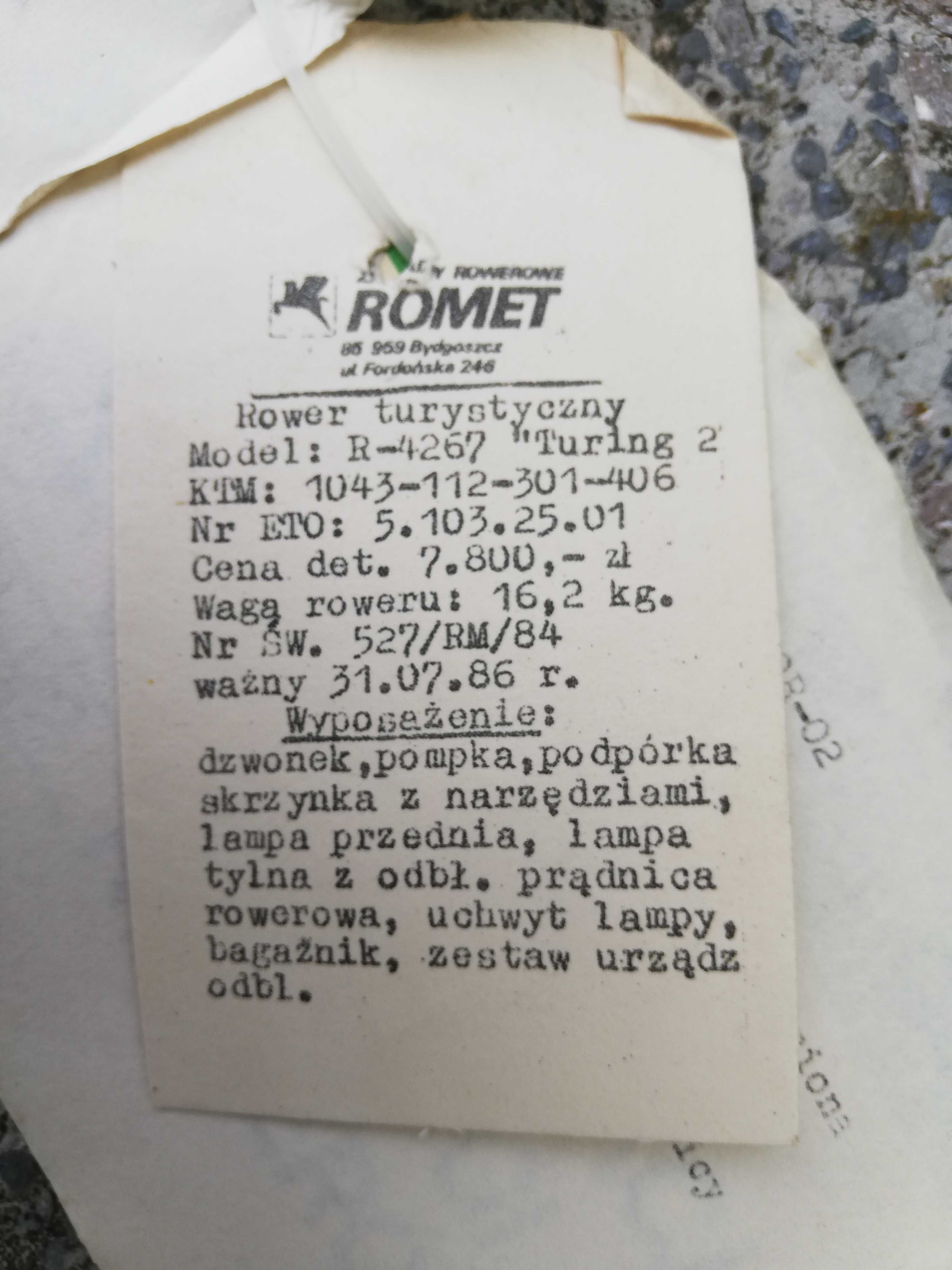 Instrukcja Obsługi Rowerów karta gw. ROMET IOR-02 TURING 2 zabytek PRL