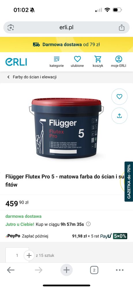 Flügger Flutex Pro 5 - matowa farba do ścian i sufitów 5L