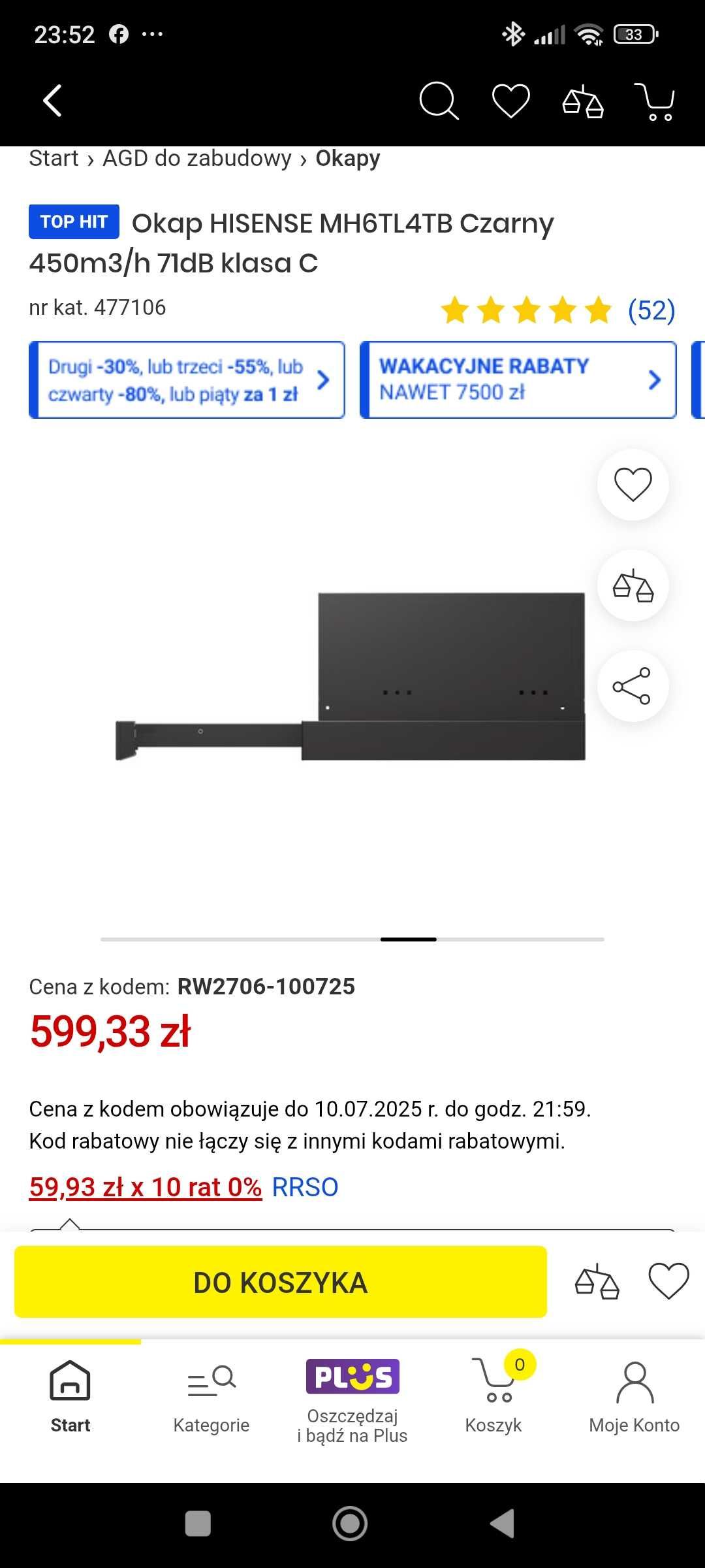 Okap kuchenny HISENSE MH6TL4TB Czarny, NOWY, 60 cm szerokości