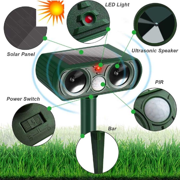 Solarny ultradźwiękowy odstraszacz ptaków kotów zwierząt