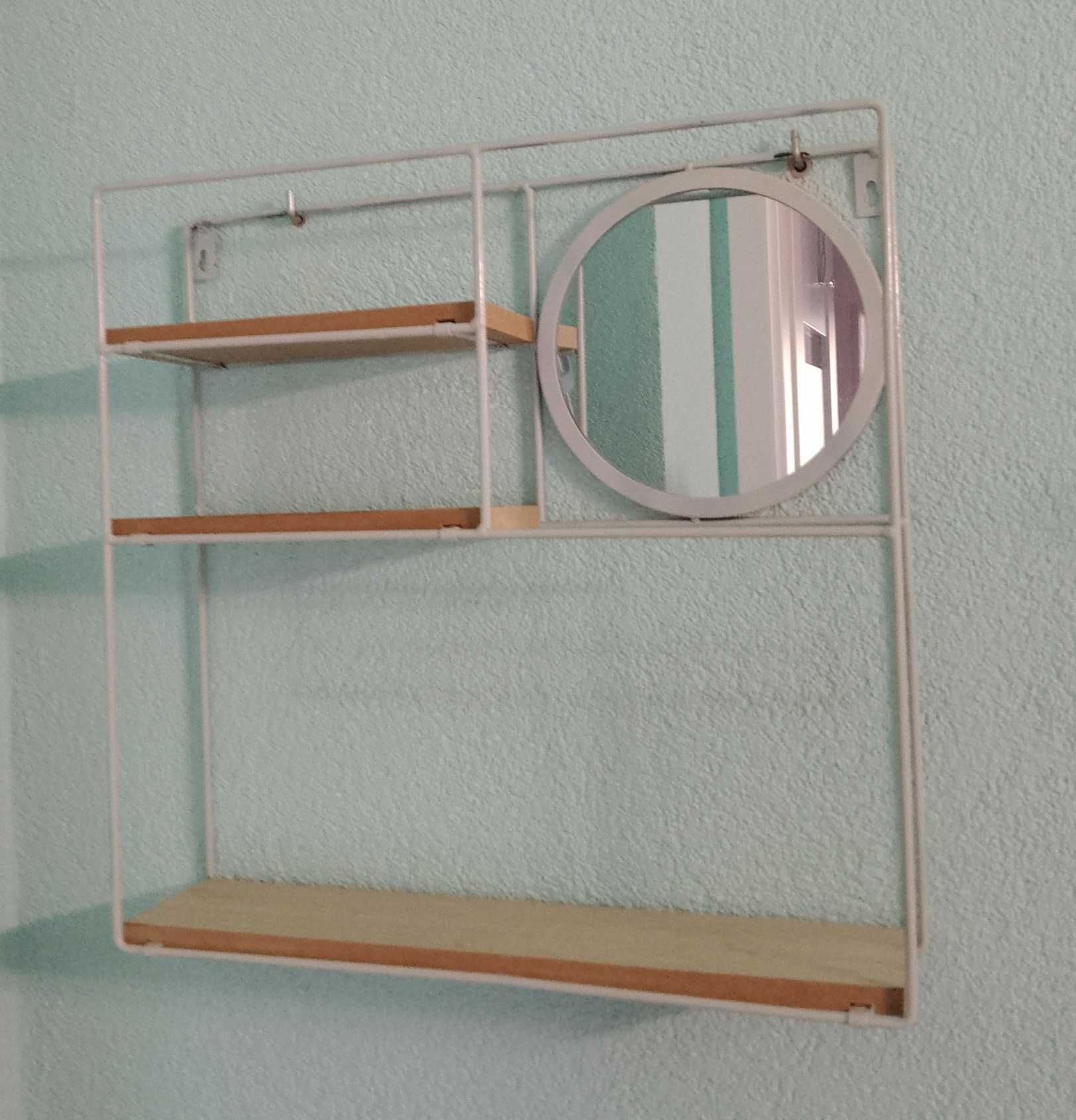 METALOWA Wisząca Półka z lustrem 40x40x10 cm