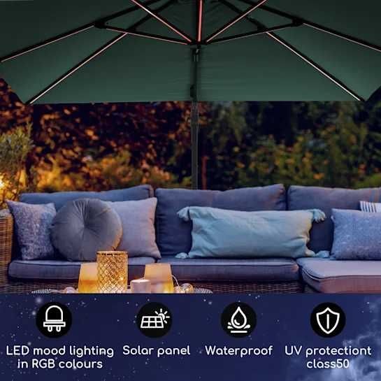 Arles parasol ogrodowy 300x300cm poliester UPF50+ wodoodporny LED Re01