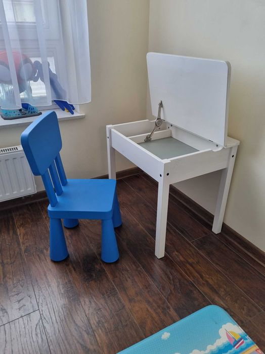Biurko dla dziecka, białe drewniane Sundvik+Krzesełko dziecięce MAMMUT
