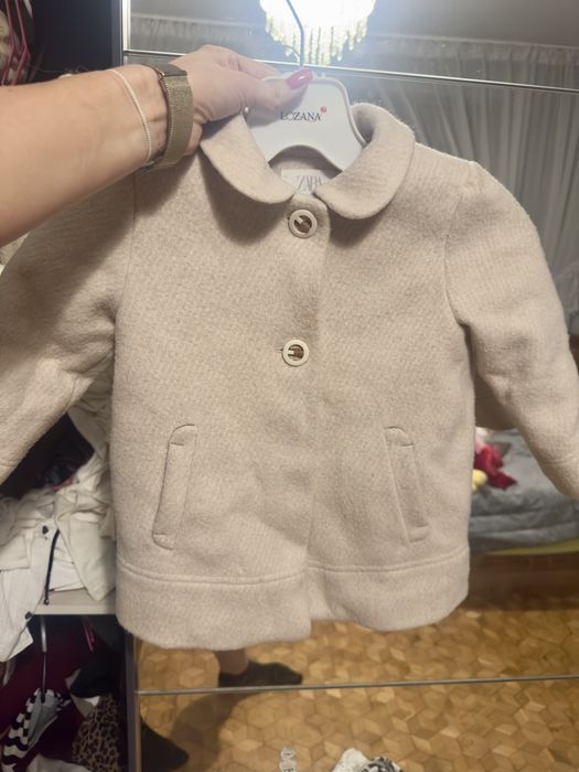 Beżowy wełniany Płaszczyk Zara 98