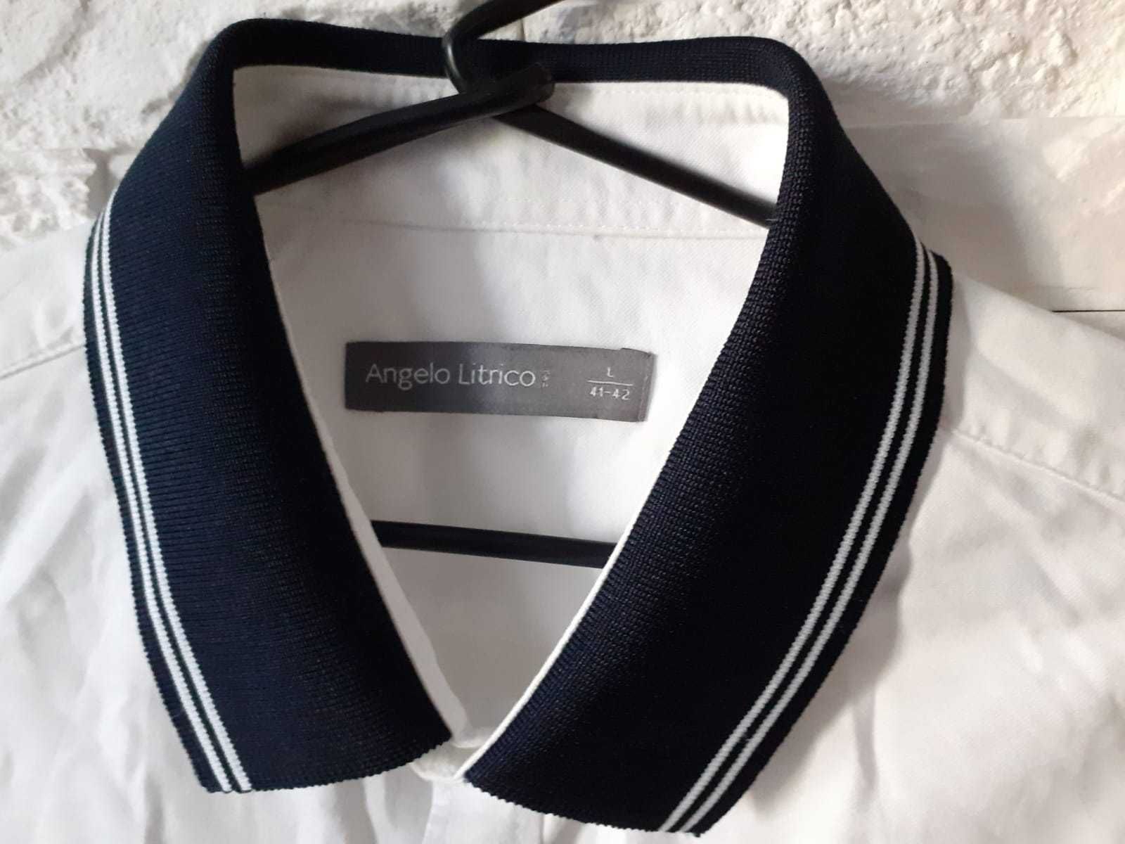 Koszula męska biała długi rękaw kołnierzyk polo 41/41 L bawełna