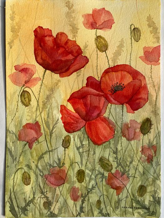 Obrazek akwarelowy z makami