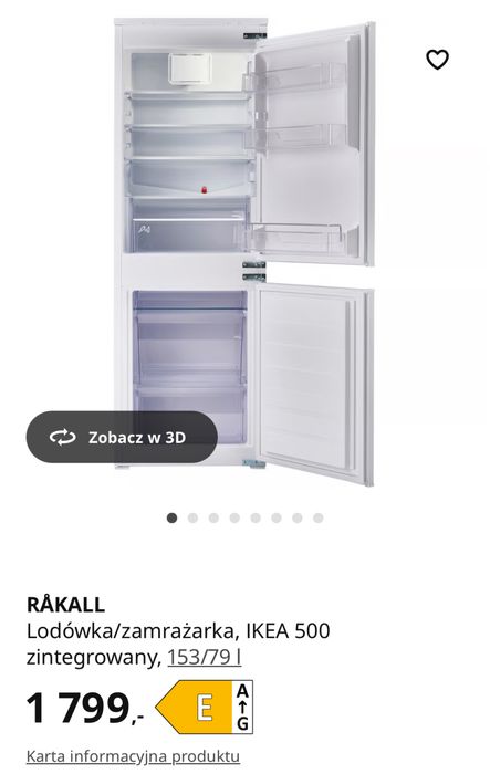 Lodówka ikea DOSTAWA rakall do zabudowy