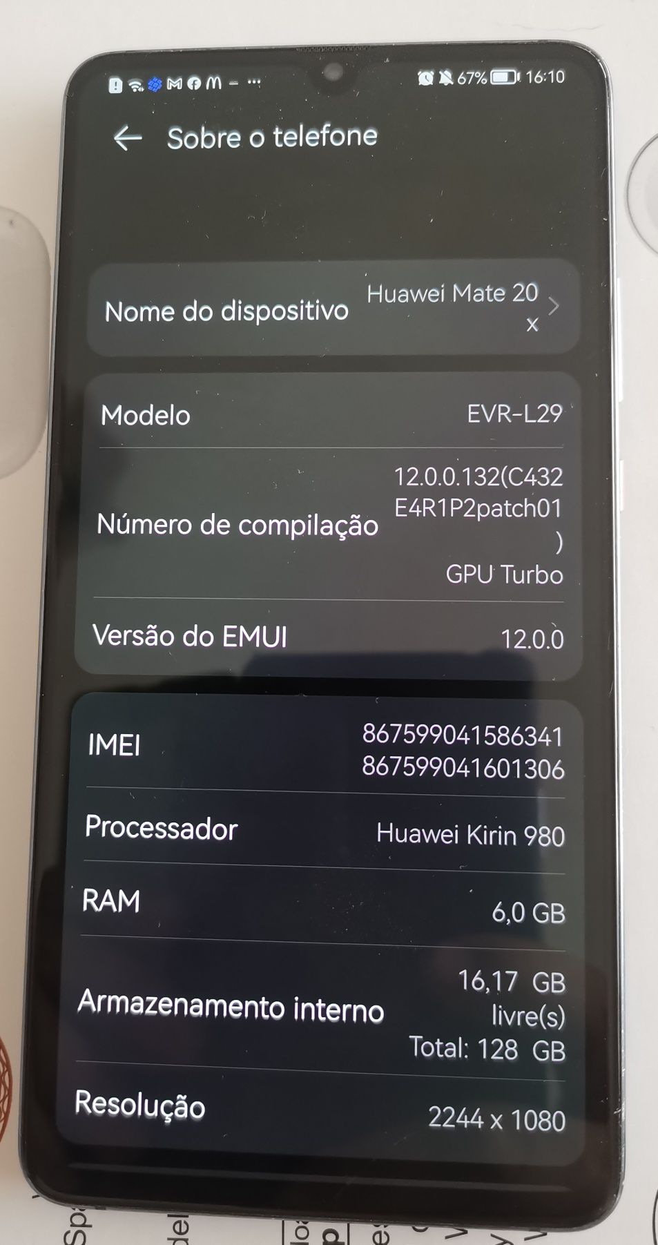 Huawei mate 20x  Ecrã 7.2 polegadas