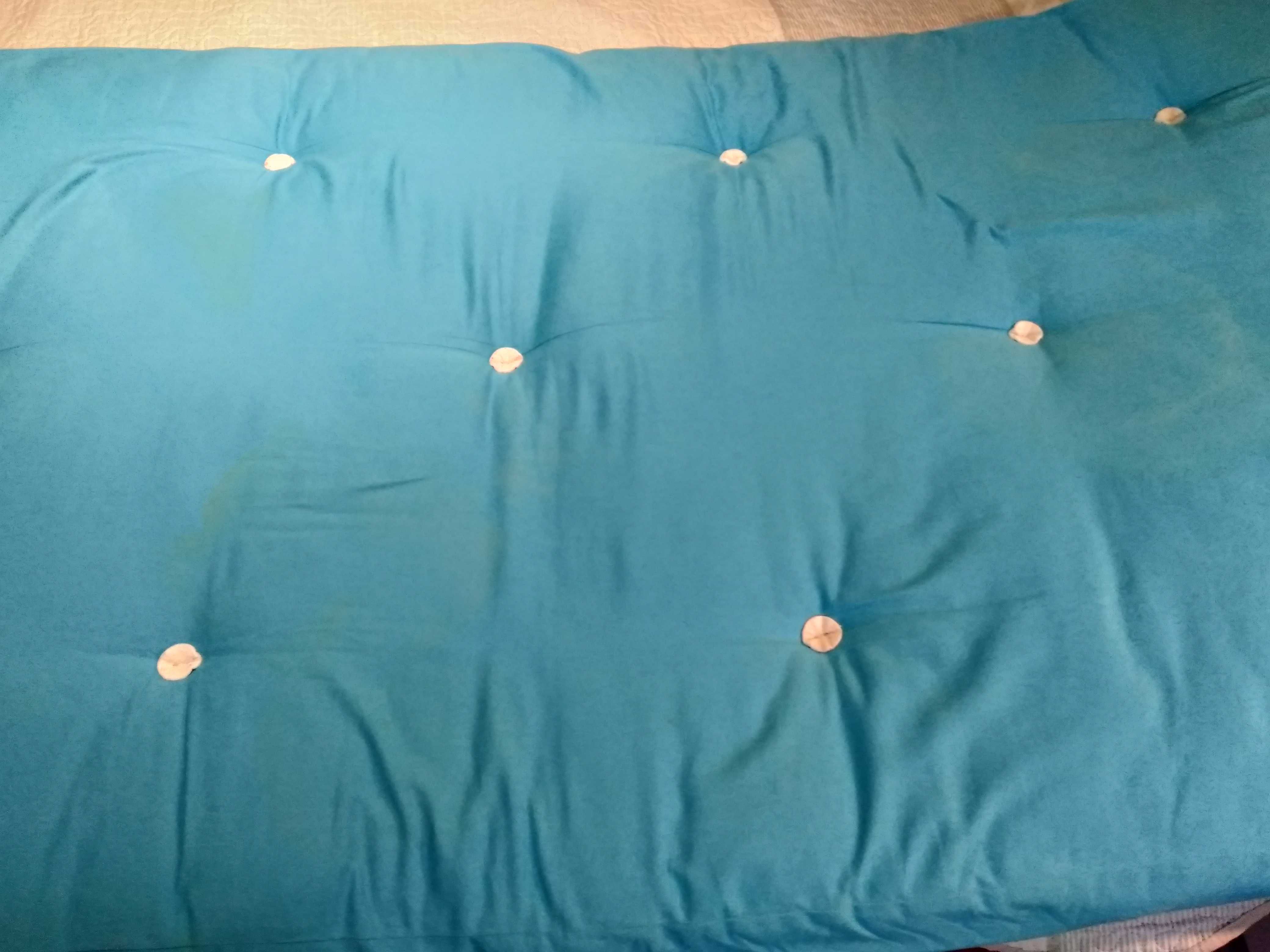 Materac futon z bawełny, naturalny, niebieski, 180x90