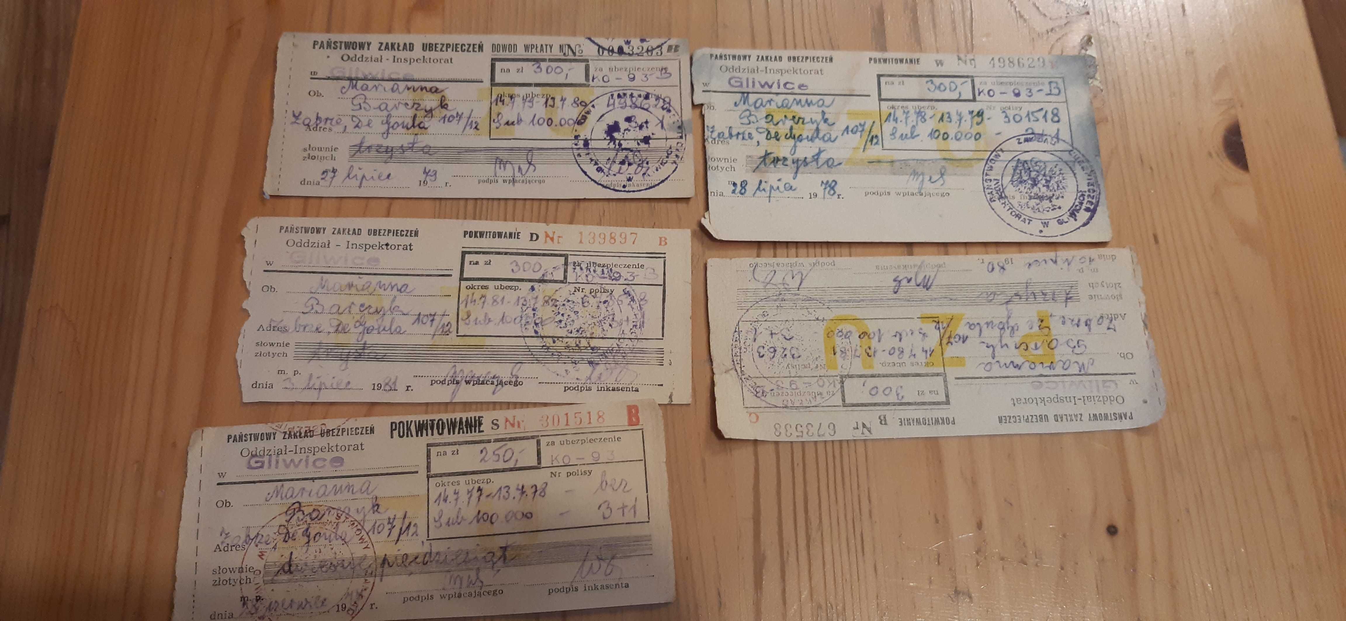 stare dokumenty prl , pzkp i pzu, dowody wpłaty i salda