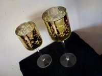 Dois Castiçais/Candelabros artesanais em vidro soprado.e ouro
