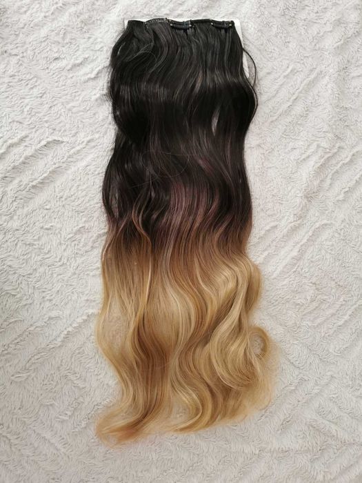 Doczepiane włosy clip in 65 cm ombre brąz blond