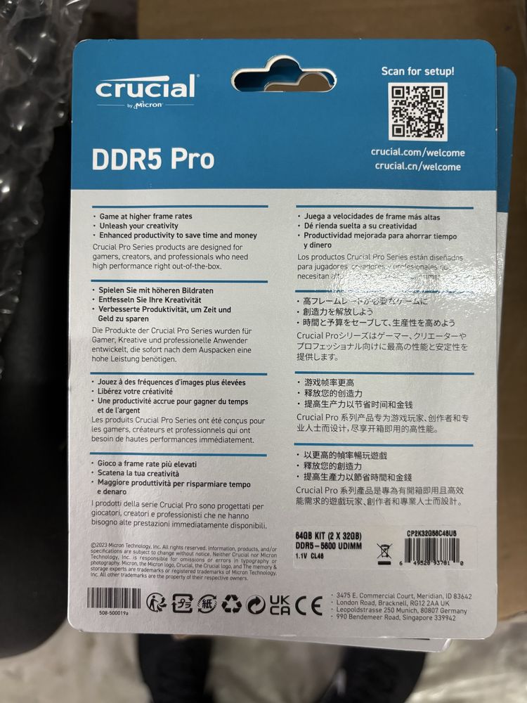 Память Crucial 64 GB (2x32GB) DDR5 5600 MHz Pro (CP2K32G56C46U5)