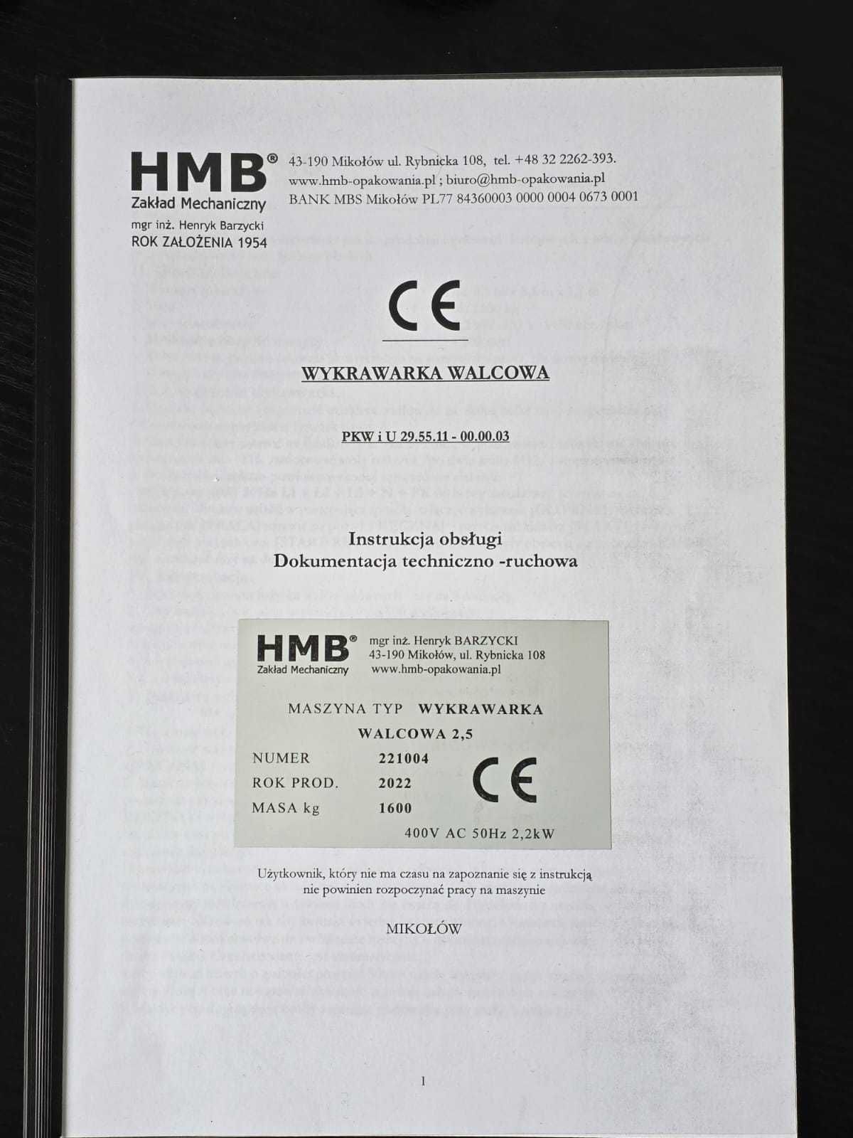 Wykrawarka walcowa HMB 2500 mm