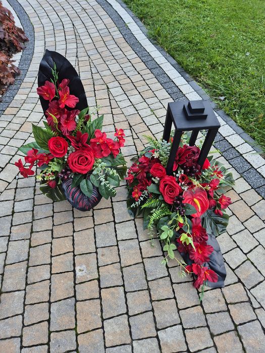 Komplet nagrobny kompozycja na grób wszystkich czarny lampion stroik