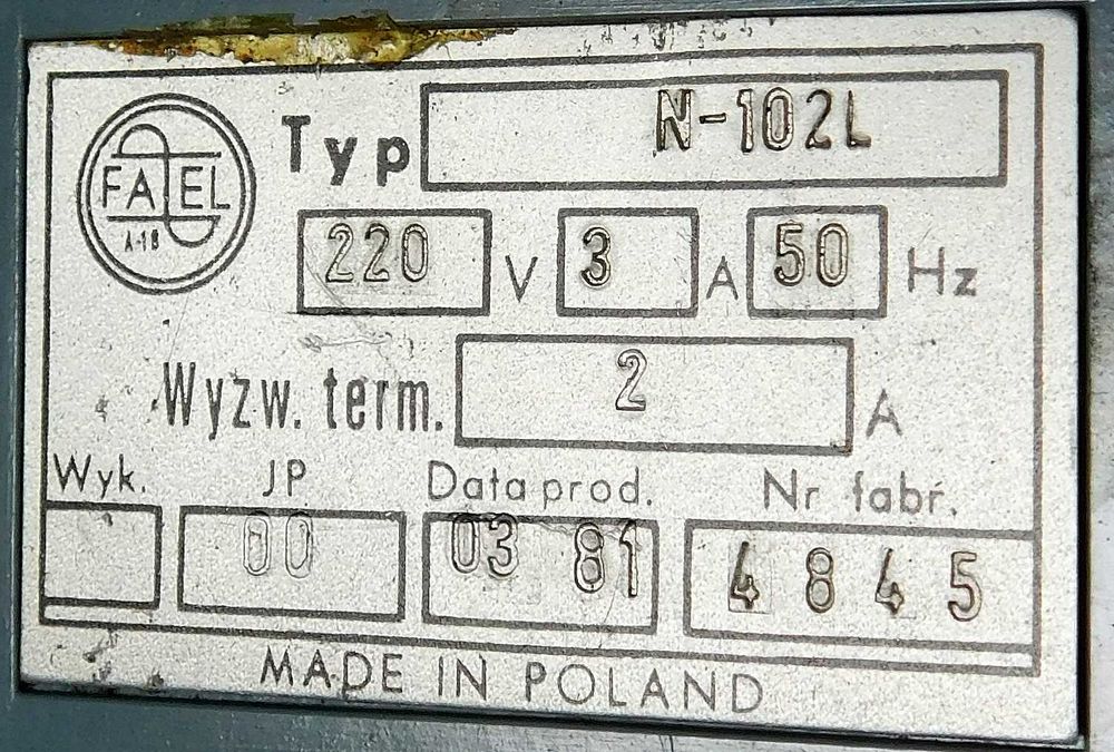 Wyłącznik 3A 220V 50Hz N 102L FAEL wyzwalacz termiczny 2A [LL]