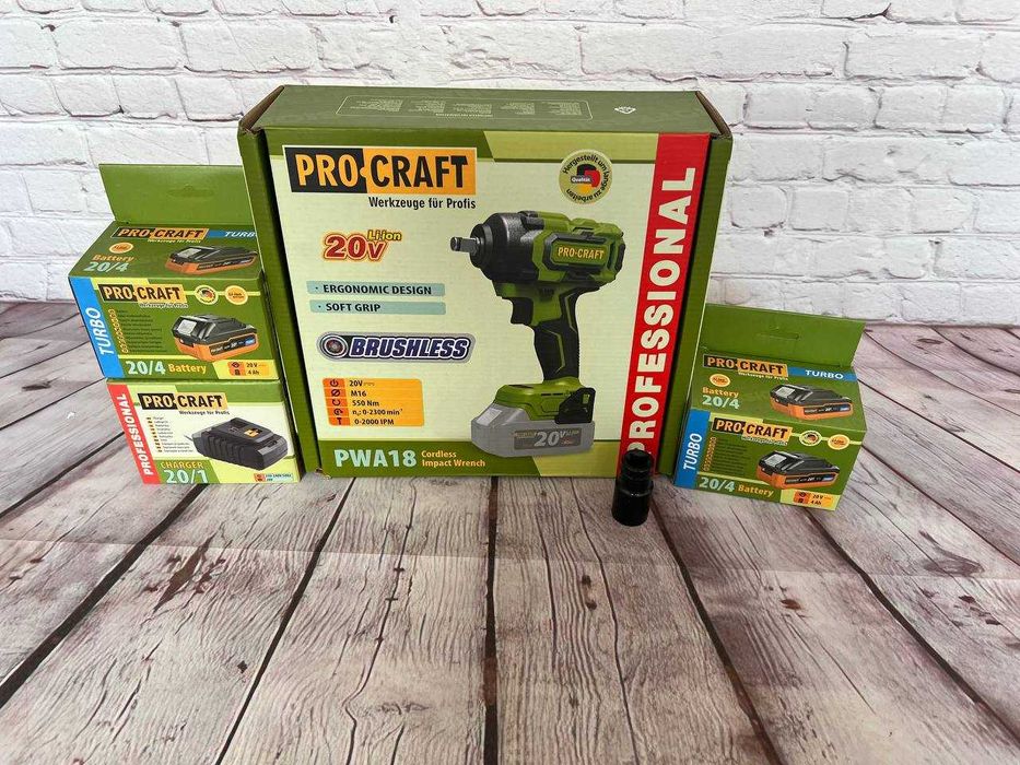 Гайковерт акумуляторний Procraft PWA18, 500 Нм безщітковий