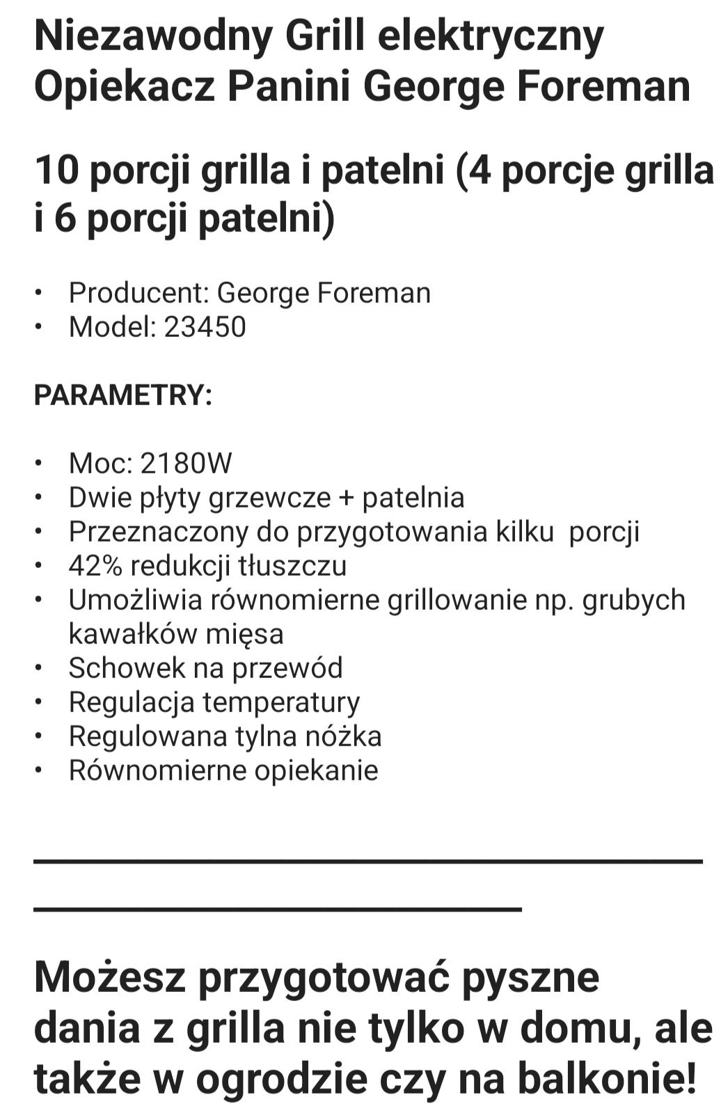 Grill elektryczny Duży George Foreman panini low fat